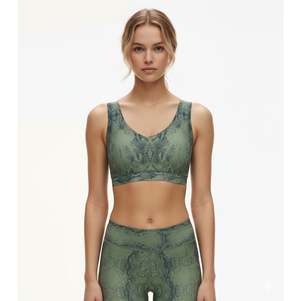 Chantelle Softstretch Padded V-Neck Bra Top Size XS Green Python Snake Print - Picture 2 of 6